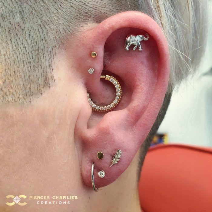 BodyGems Elephant, on a mixed Yellow and White Gold Ear