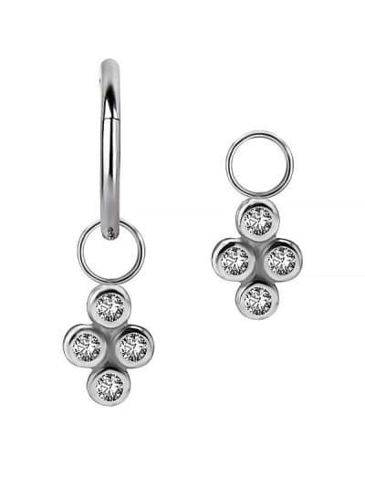4-Gem Charm for Clicker Hoop, Bezel Set, Steel