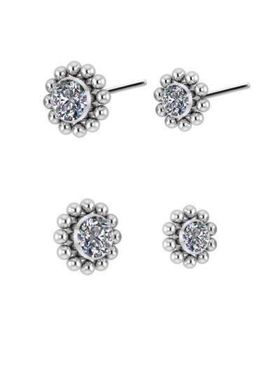 Beaded Flower Gem Push-in Stud Earring, Titanium