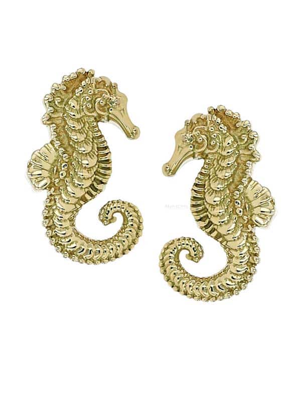 Anatometal Sea Horse Threaded Stud Earring, 18k Yellow Gold