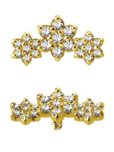 3-Flower Garland Threaded Stud Earring, 18k Yellow Gold
