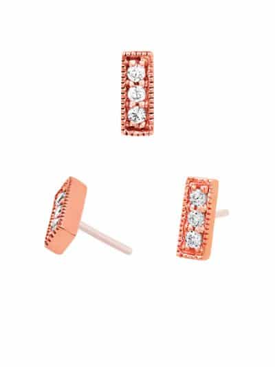Junipurr Pave Bar Stud Earring, 14k Rose Gold