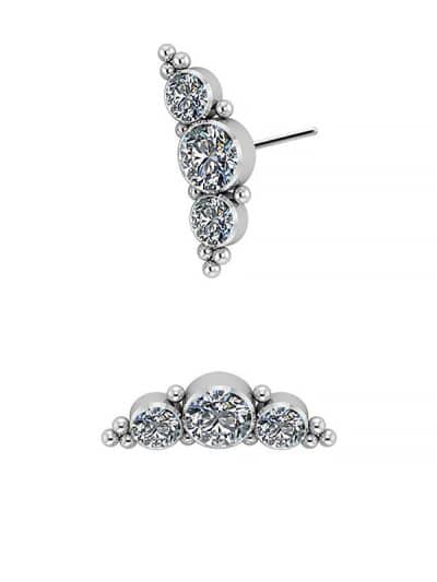 3-Gem Beaded Cluster Push-in Stud Earring, Titanium