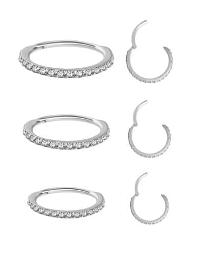 18k White Gold Swarovski® Zirconia Pave Ring Clicker, 18g, Small