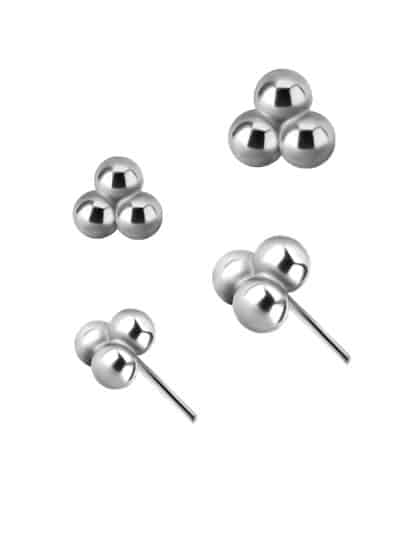 Tribead Push-in Stud Earring, 18k White Gold