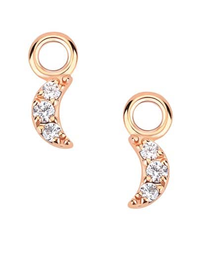 3-Gem Pave Moon Charm for Clicker Hoop, 14k Rose Gold