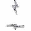 Pave Lightning Bolt Threaded Stud Earring, 18k White Gold
